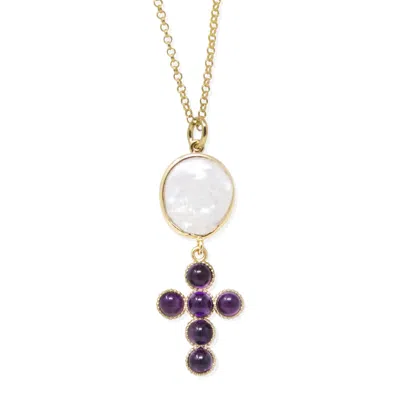 Vintouch Italy Women's Yellow Hope Gold-plated Amethyst Cross Necklace