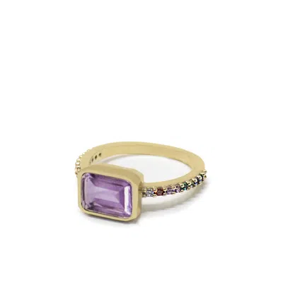 Vintouch Italy Women's Yellow Luccichio Gold Vermeil Amethyst Rainbow Ring