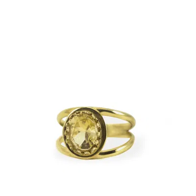 Vintouch Italy Women's Yellow / Orange Luccichio Gold Vermeil Citrine Ring In Gray