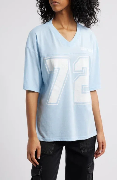 Vinyl Icons 72 Oversize Graphic Football T-shirt In Light Blue