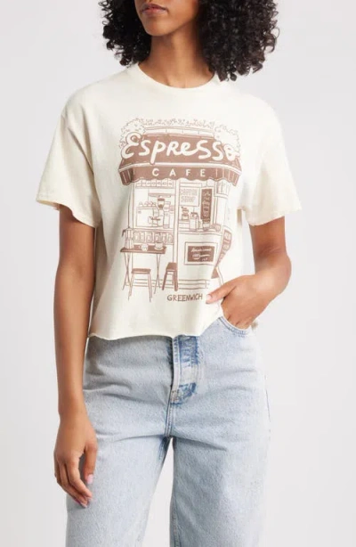 Vinyl Icons Espresso Crop Cotton Graphic T-shirt In White