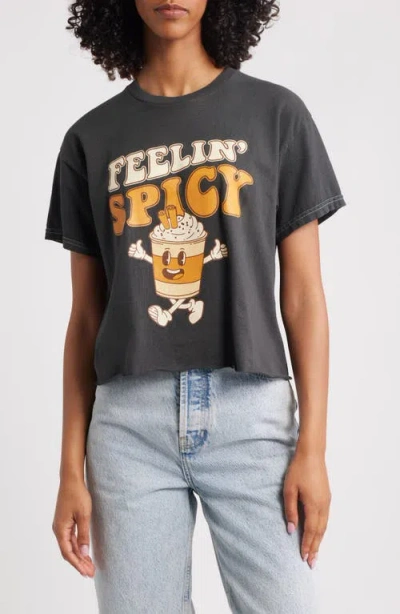Vinyl Icons Feelin' Spicy Crop Cotton Graphic T-shirt In Black
