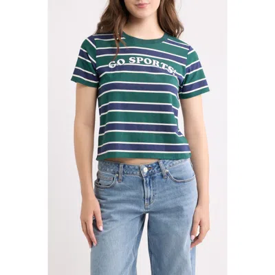Vinyl Icons Go Sports Stripe Crop Graphic T-shirt In Green