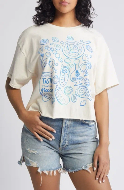 Vinyl Icons Greek Food Cotton Graphic Crop T-shirt In Natural