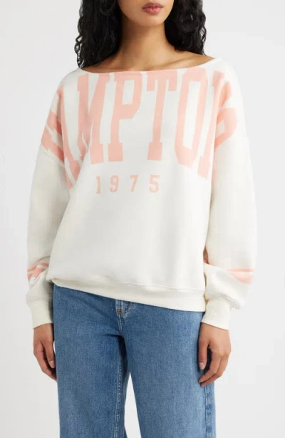 Vinyl Icons Hamptons Off The Shoulder Graphic Sweatshirt In White