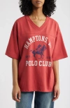 Vinyl Icons Hamptons Polo Club V-neck Graphic T-shirt In Cardinal