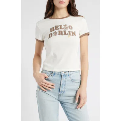 Vinyl Icons Hello Darlin' Ringer Graphic T-shirt In Marshmallow