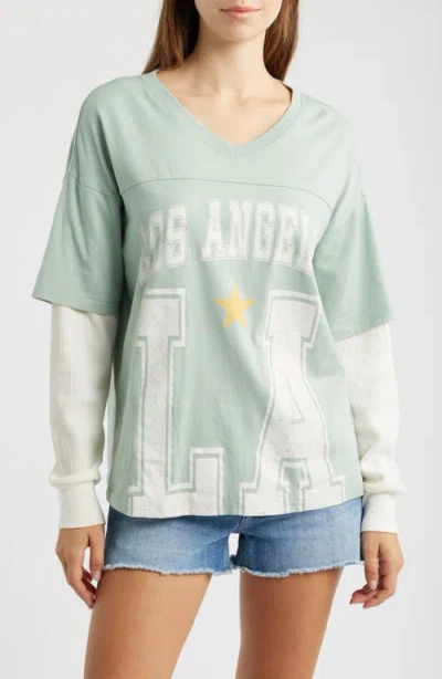 Vinyl Icons La Graphic 2-piece Look T-shirt In Green