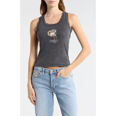 Vinyl Icons Lace Horse Graphic Tank In Black
