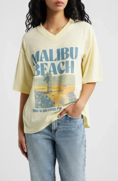 Vinyl Icons Malibu Beach V-neck Graphic T-shirt In Yellow