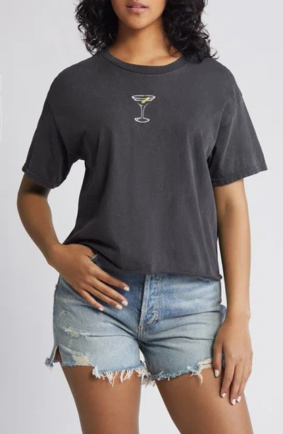 Vinyl Icons Martini Cotton Graphic Baby Tee In Washed Black