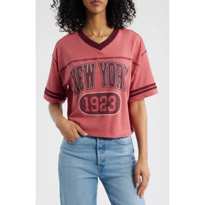 Vinyl Icons New York Cotton Graphic Football T-shirt In Pink