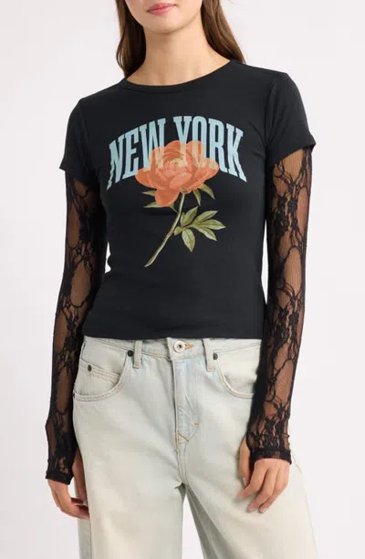 Vinyl Icons New York Rose Graphic Twofer T-shirt In Black
