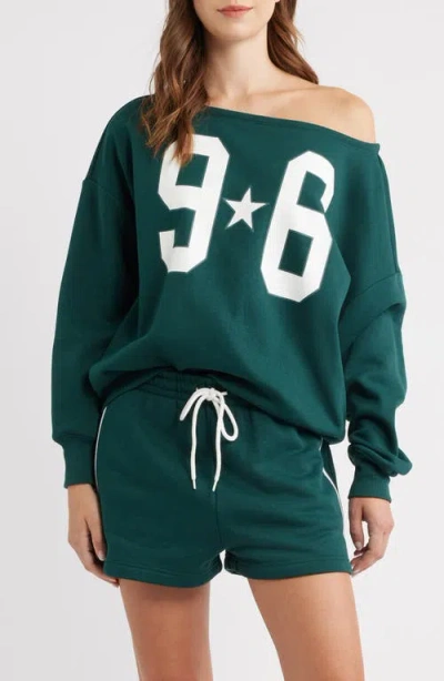 Vinyl Icons Off The Shoulder Graphic Sweatshirt In Green