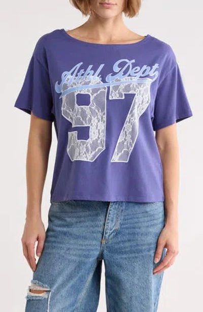 Vinyl Icons Off The Shoulder Graphic T-shirt In Blue