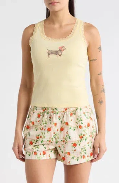 Vinyl Icons Rib Dog Graphic Tank In Yellow