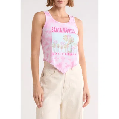 Vinyl Icons Santa Monica Tie Dye Graphic Handkerchief Hem Tank In Pink