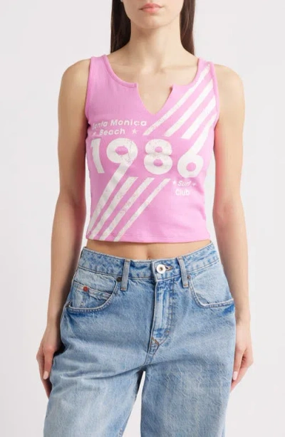 Vinyl Icons Santa Monical 86 Split Neck Graphic Tank In Fuchsia Pink