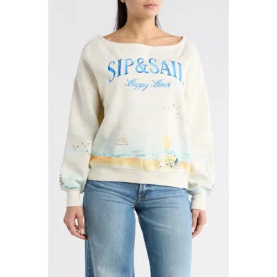 Vinyl Icons Sip & Sail Off The Shoulder Sweatshirt In White
