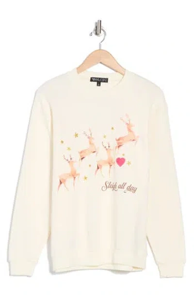 Vinyl Icons Sleigh All Day Crewneck Fleece Sweatshirt In Off White