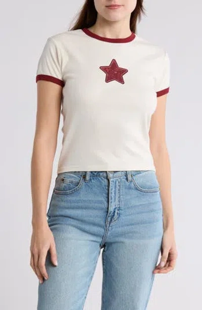 Vinyl Icons Star Appliqué Charm Ringer T-shirt In Off White