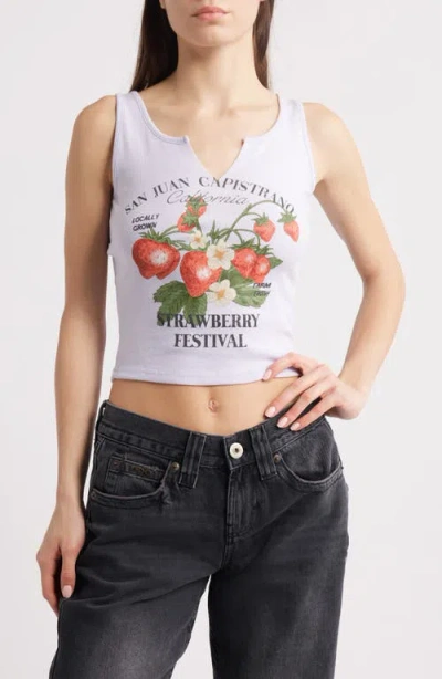 Vinyl Icons Strawberry Split Neck Graphic Tank In Lavender Dream