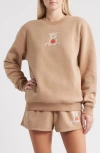 Vinyl Icons Teddy Bear & Strawberry Crewneck Sweatshirt In Brown