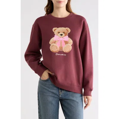 Vinyl Icons Teddy Bear Fleece Crewneck Sweatshirt In Burgundy
