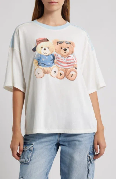 Vinyl Icons Teddy Pair Graphic Ringer T-shirt In White