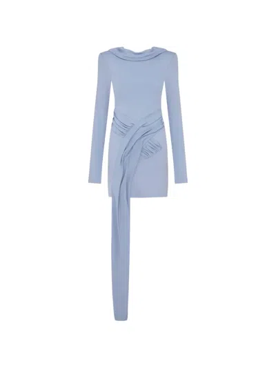 Violante Nessi Aligheri Draping Crossover Long-sleeve Mini Dress In Blue