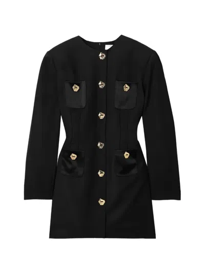 Violante Nessi Baselitz Button-embellished Satin-trimmed Wool-blend Mini Dress In Black