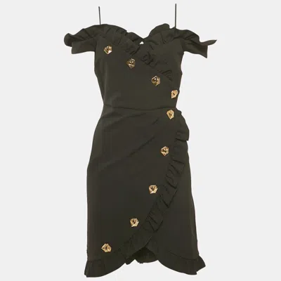 Violante Nessi Black Crepe Ruffled Wrap Style Mini Dress