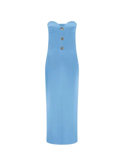Violante Nessi Cady Strapless Corset-bodice Midi Gown In Blue