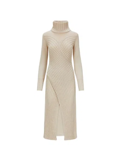 Violante Nessi Cecile Turtleneck Front-slit Midi Dress In Neutral