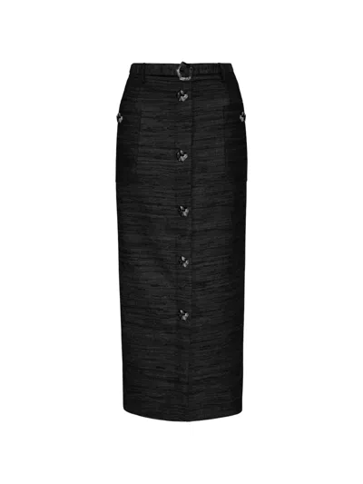 Violante Nessi Corot Belted Silk-tweed Midi Skirt In Black