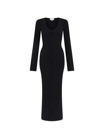 Violante Nessi Cristina Halterneck Long-sleeve Midi Dress In Black
