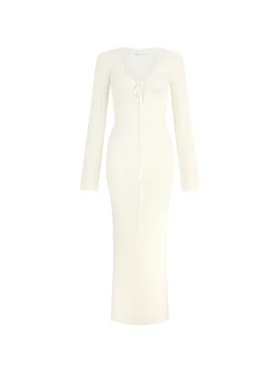 Violante Nessi Cristina V-neck Long-sleeve Midi Dress In Neutral