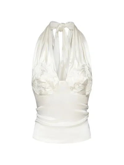 Violante Nessi Dolci Floral-embroidered Backless Halter Top In White