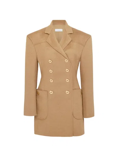 Violante Nessi Double-breasted Padded-shoulder Coat In Brown