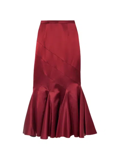 Violante Nessi Gentileschi Pleated Paneled Satin Maxi Skirt In Red