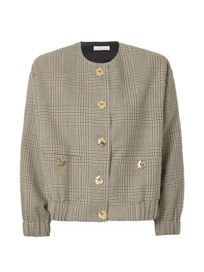 Violante Nessi Houndstooth-pattern Wool Bomber Jacket In Gray