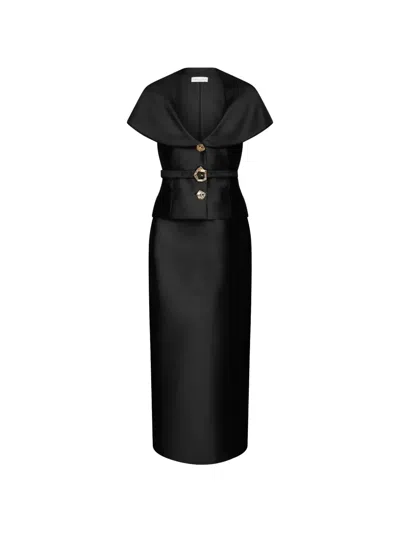 Violante Nessi Manuela Belted Cape-effect Mikado Gown In Black