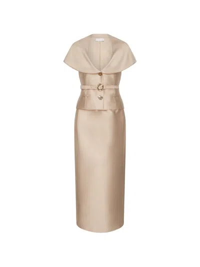 Violante Nessi 마누엘라 벨트 실크 미카도 맥시 드레스 In Brown