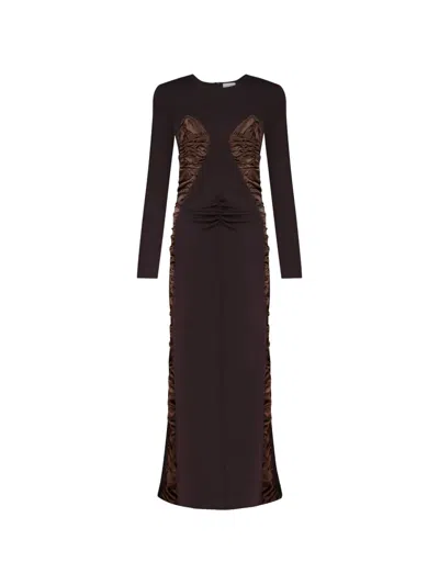 Violante Nessi 멘고니 주름 이브닝 드레스 In Brown