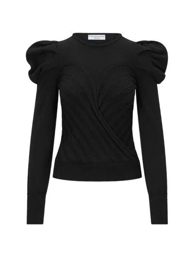 Violante Nessi Puffed-shoulder Ribbed-knit Sweater In Black