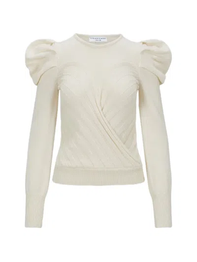 Violante Nessi Ribbed Puffed-sleeve Sweater In White