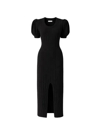 Violante Nessi Ribbed Puff-sleeve Midi Dress In Black