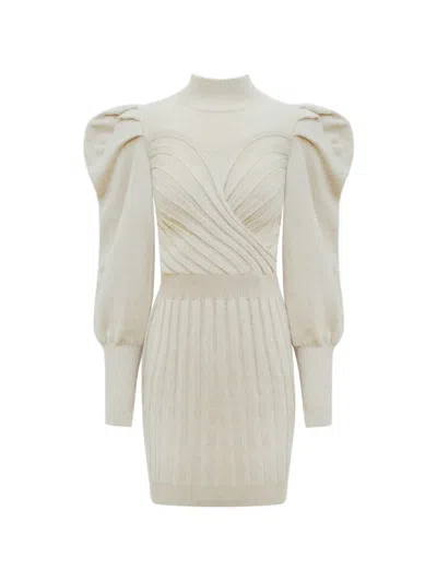 Violante Nessi Sculptural Ribbed Mini Dress In Neutral