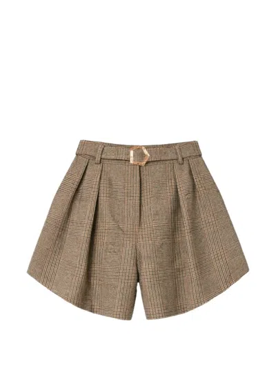 Violante Nessi 셔먼 벨트 플리츠 울 쇼츠 In Brown