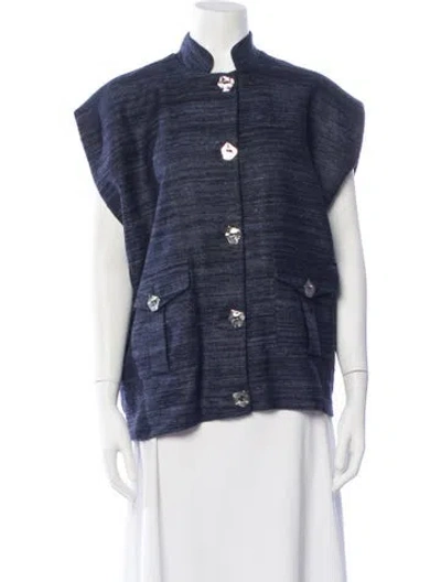 Pre-owned Violante Nessi Silk Tweed Pattern Vest W/ Tags In Blue